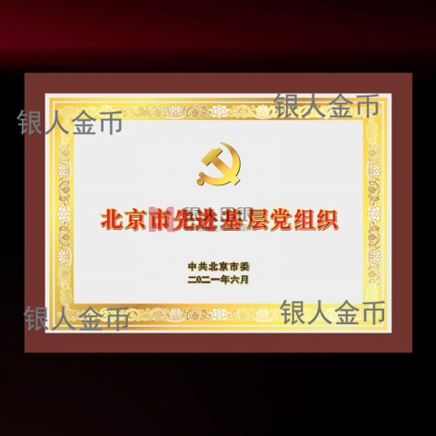 中共北京市委先进基层党组织奖牌证书