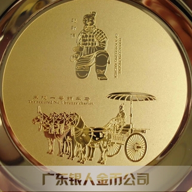 西安兵马俑旅游金银盘,镀金盘,镀金纪念盘,纪念奖盘,摆件圆盘